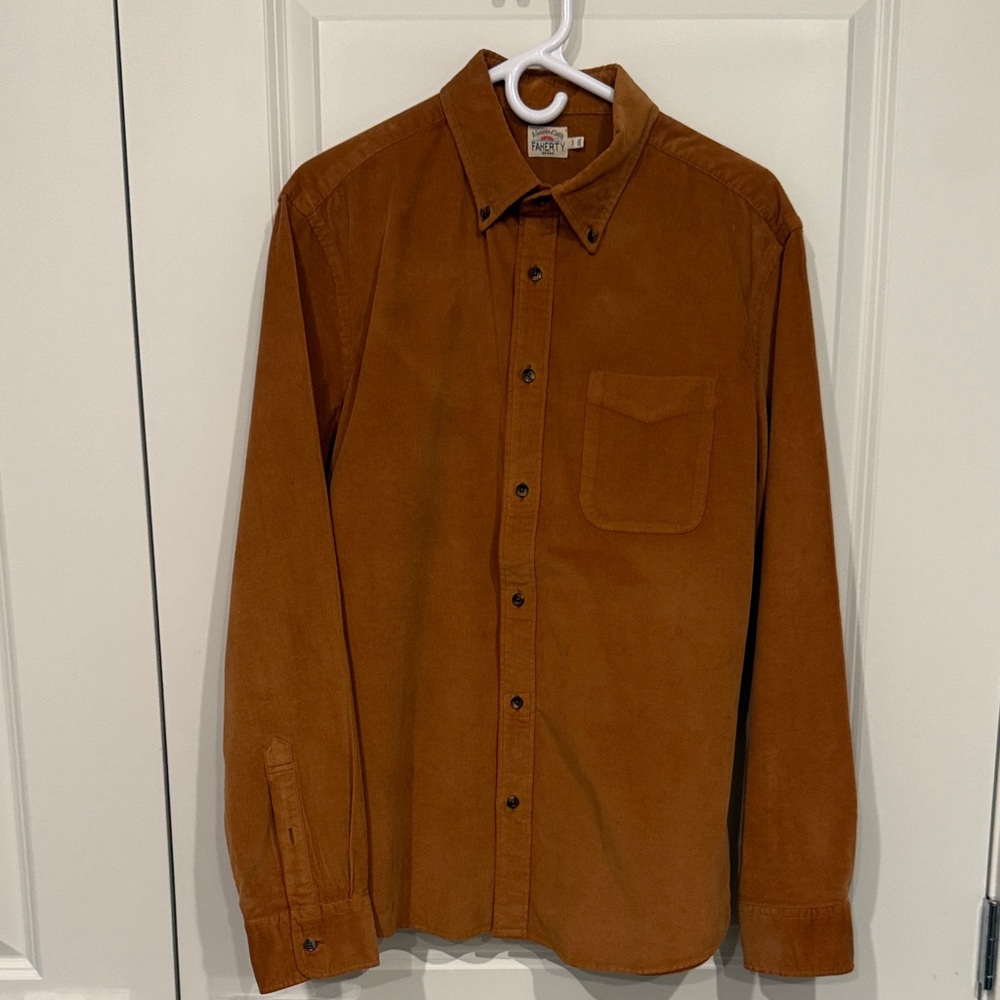 Faherty Men's Tan Corduroy Button Down Shirt